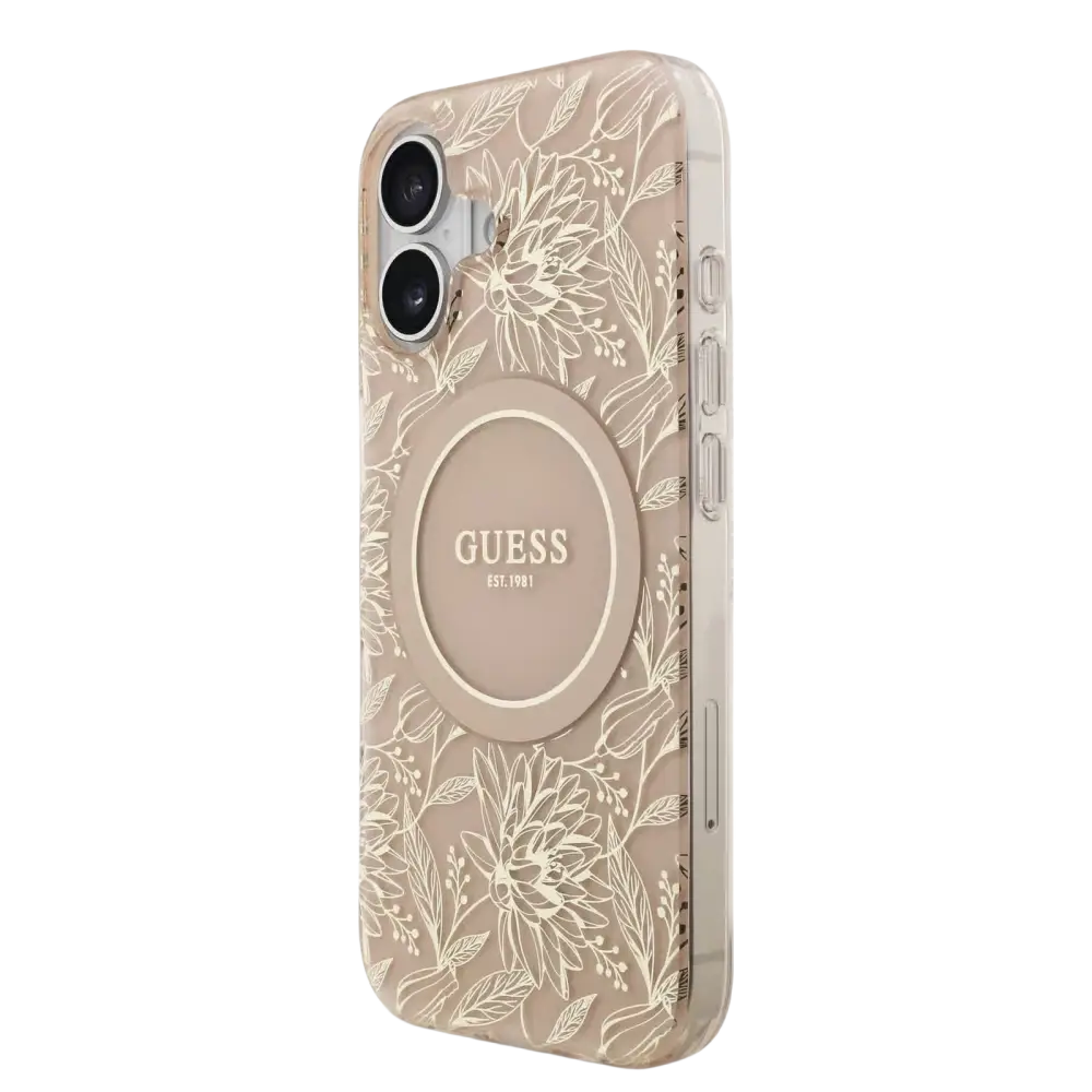 Guess IML Flowers Allover Hoesje met MagSafe en koord – iPhone 17 Roze - Back cover draagkoord
