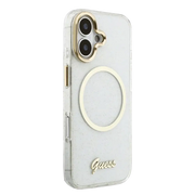 Guess IML Glitter Script Strap MagSafe Hoesje – iPhone 17 Transparant - Back cover met draagkoord
