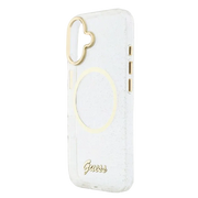Guess IML Glitter Script Strap MagSafe Hoesje – iPhone 17 Transparant - Back cover met draagkoord