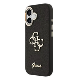 Guess PU Fixed Glitter 4G Metal Frame Hoesje – iPhone 17 Zwart - Back cover