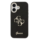 Guess PU Fixed Glitter 4G Metal Frame Hoesje – iPhone 17 Zwart - Back cover