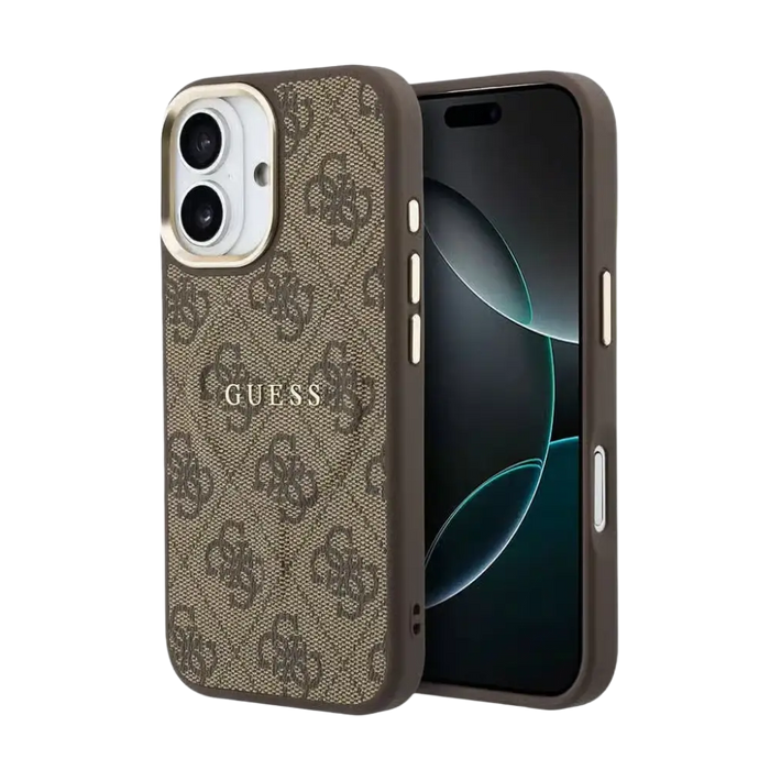 Guess PU Leather 4G Gold Frame MagSafe Hoesje – iPhone 17 – Bruin