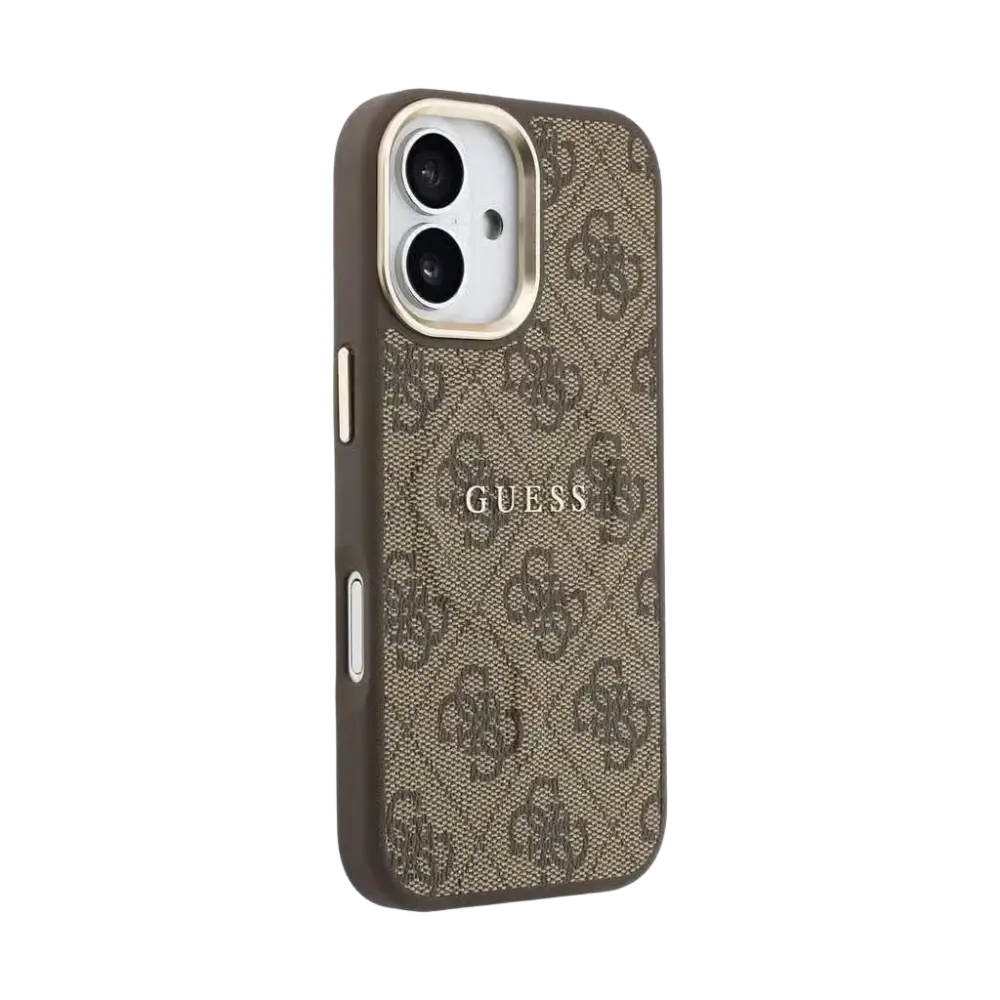 Guess PU Leather 4G Gold Frame MagSafe Hoesje – iPhone 17 Bruin - Back cover
