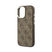 Guess PU Leather 4G Gold Frame MagSafe Hoesje – iPhone 17 Bruin - Back cover
