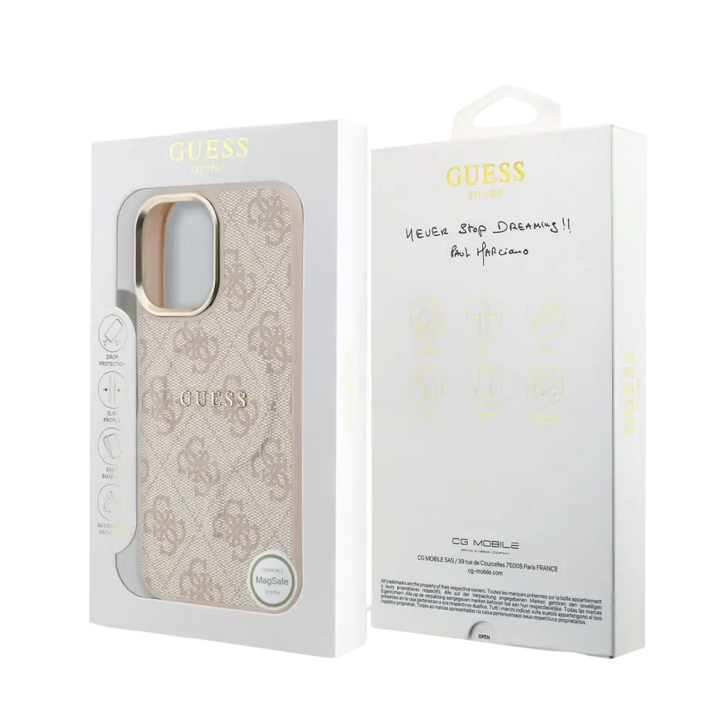 Guess PU Leather 4G Gold Frame MagSafe Hoesje – iPhone 17 Roze - Back cover