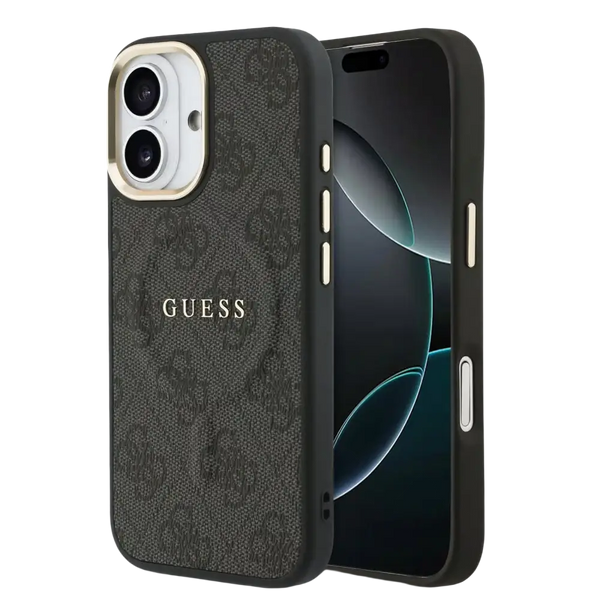 Guess PU Leather 4G Gold Frame MagSafe Hoesje – iPhone 17 Zwart - Back cover