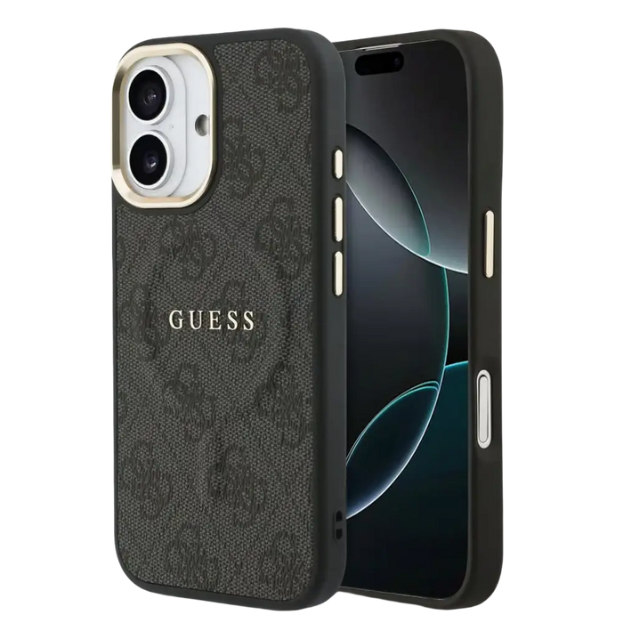 Guess PU Leather 4G Gold Frame MagSafe Hoesje – iPhone 17 – Zwart