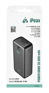 iPeax Dual USB-A Powerbank 30.000 mAh - Krachtige Oplader voor Onderweg