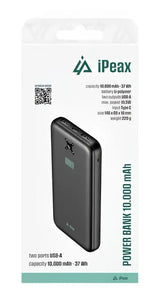 iPeax Powerbank 10.000 mAh - Compacte Dual USB-A Oplader in Zwart