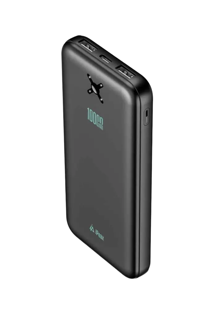 iPeax Powerbank 10.000 mAh - Compacte Dual USB-A Oplader in Zwart