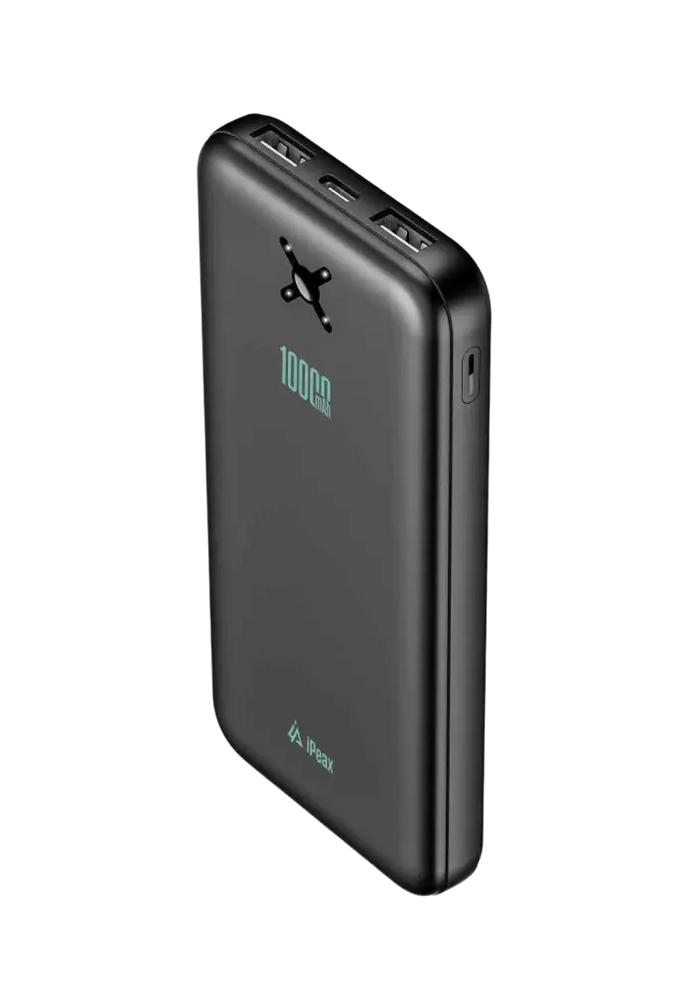 iPeax Powerbank 10.000 mAh - Compacte Dual USB-A Oplader in Zwart
