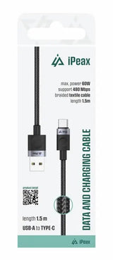 iPeax USB-C naar USB-A Kabel – 1,5 Meter Zwart voor Onverstoord Opladen