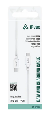 iPeax USB-C naar Kabel – 1,5 Meter Wit