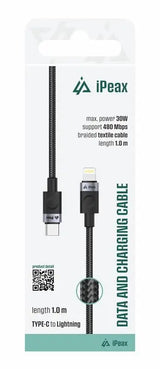 iPeax USB-C naar Lightning kabel - 1 Meter Zwart voor snelladen en modern gemak