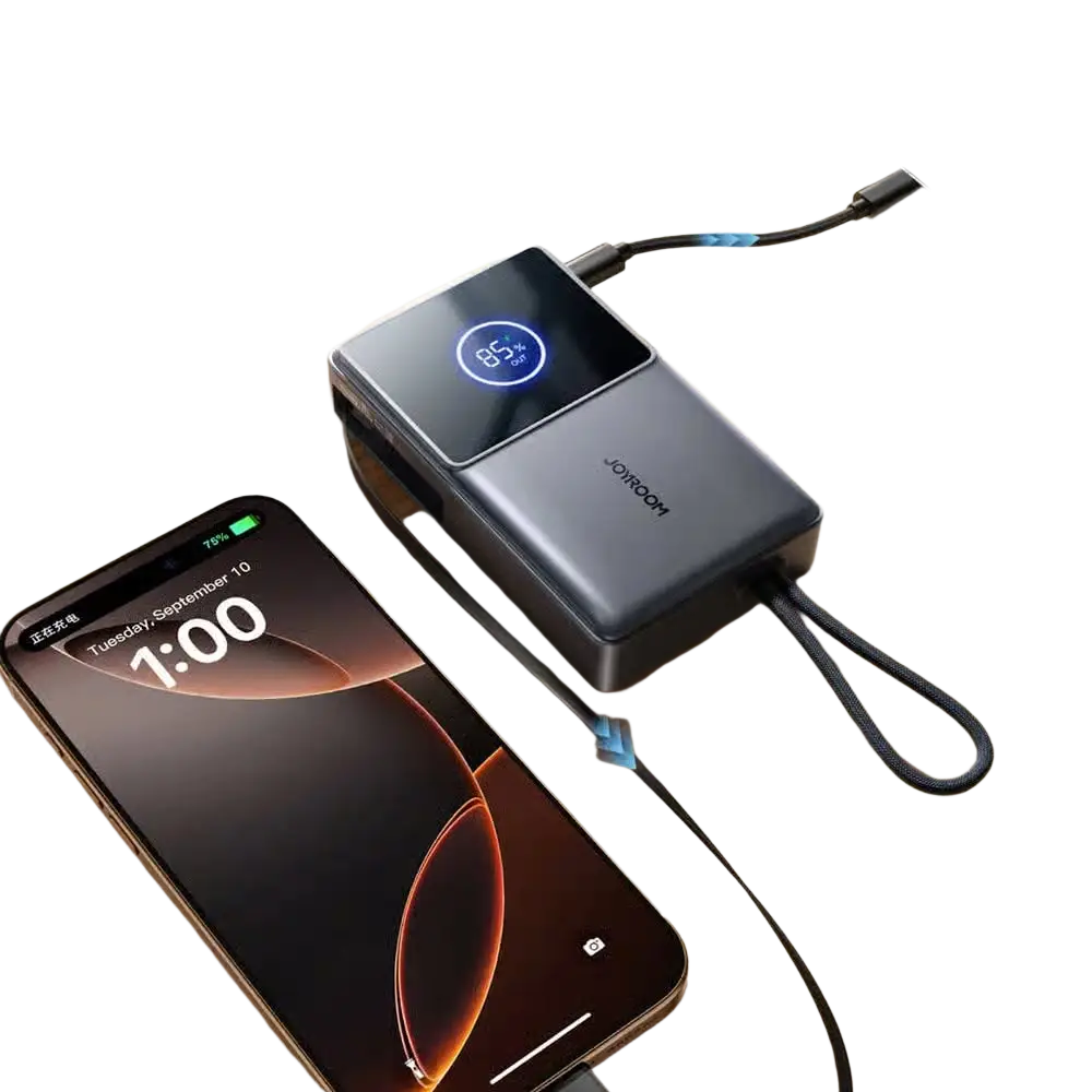 Joyroom Powerbank 10.000 mAh met Oprolbare USB-C Kabel – Zwart
