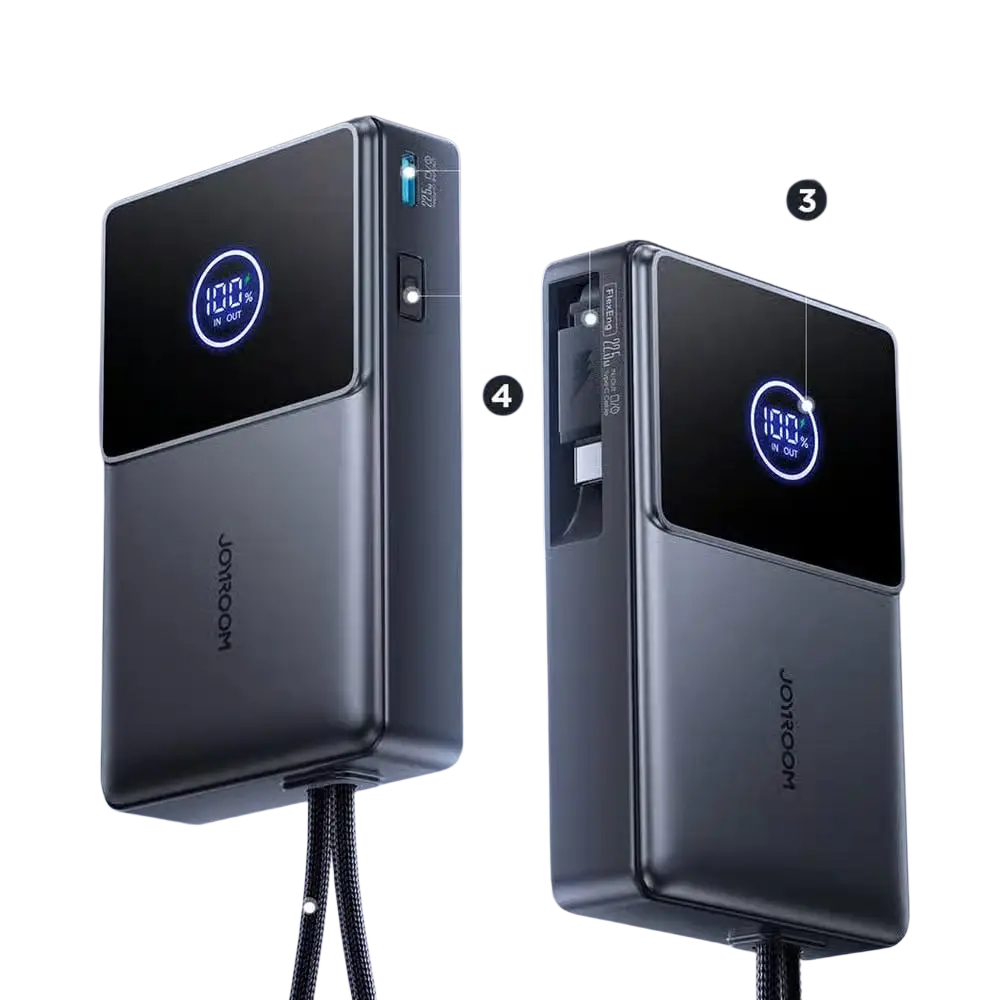 Joyroom Powerbank 10.000 mAh met Oprolbare USB-C Kabel – Zwart
