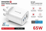 Krachtige Snellader voor Onderweg: Swissten Edge GaN Travel Charger 65W met UK Stekker