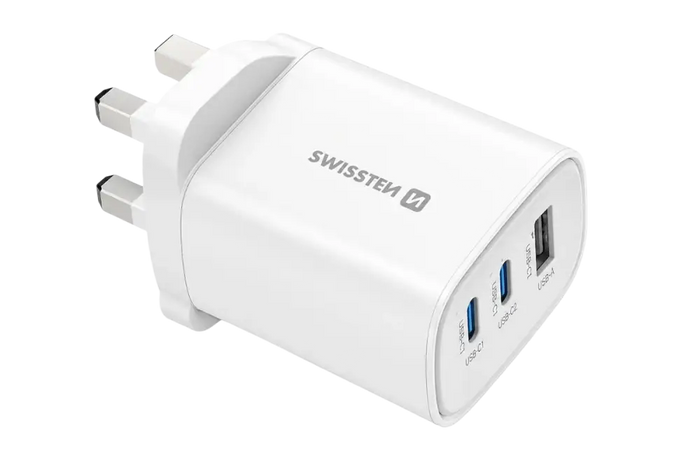 Krachtige Snellader voor Onderweg: Swissten Edge GaN Travel Charger 65W met UK Stekker