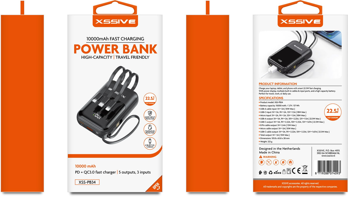 Xssive Fast Charging Powerbank incl. Cable 10000mAh XSS-PB34
