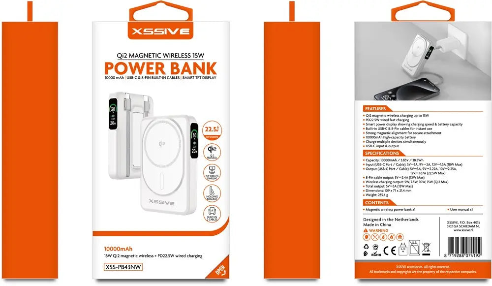 Xssive Qi2 Magnetic Wireless Powerbank incl. Cable 10.000 mAh XS-PB43NW - Wit