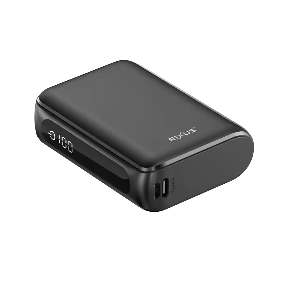 Rixus Compacte Powerbank 10.000 mAh met digitaal display – Zwart RXPB24