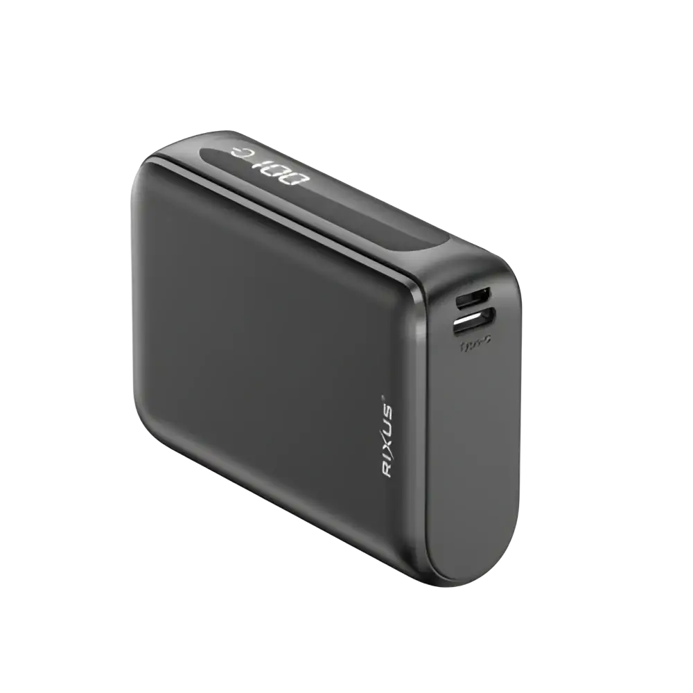 Rixus Compacte Powerbank 10.000 mAh met digitaal display – Zwart RXPB24