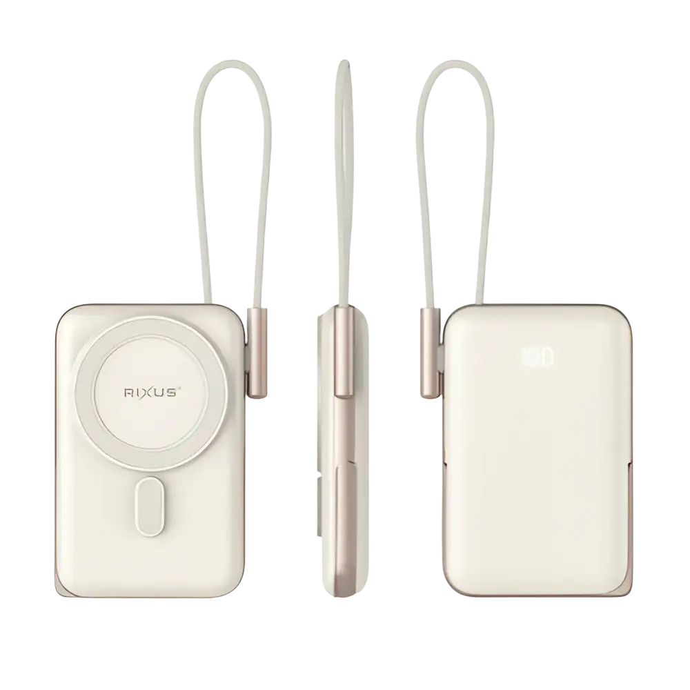 Rixus Magnetische Powerbank 10.000 mAh met ingebouwde USB-C-kabel – Rosé Goud RXPB29