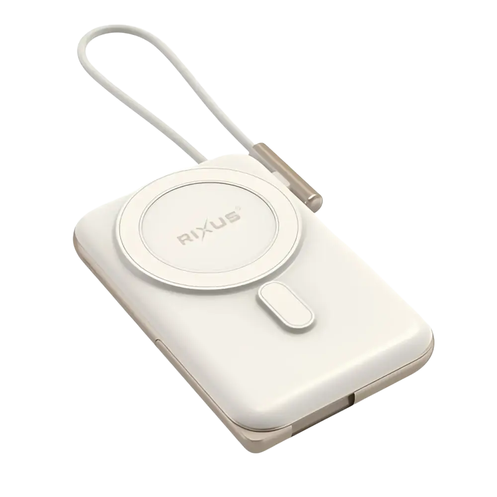 Rixus Magnetische Powerbank 10.000 mAh met ingebouwde USB-C-kabel – Rosé Goud RXPB29