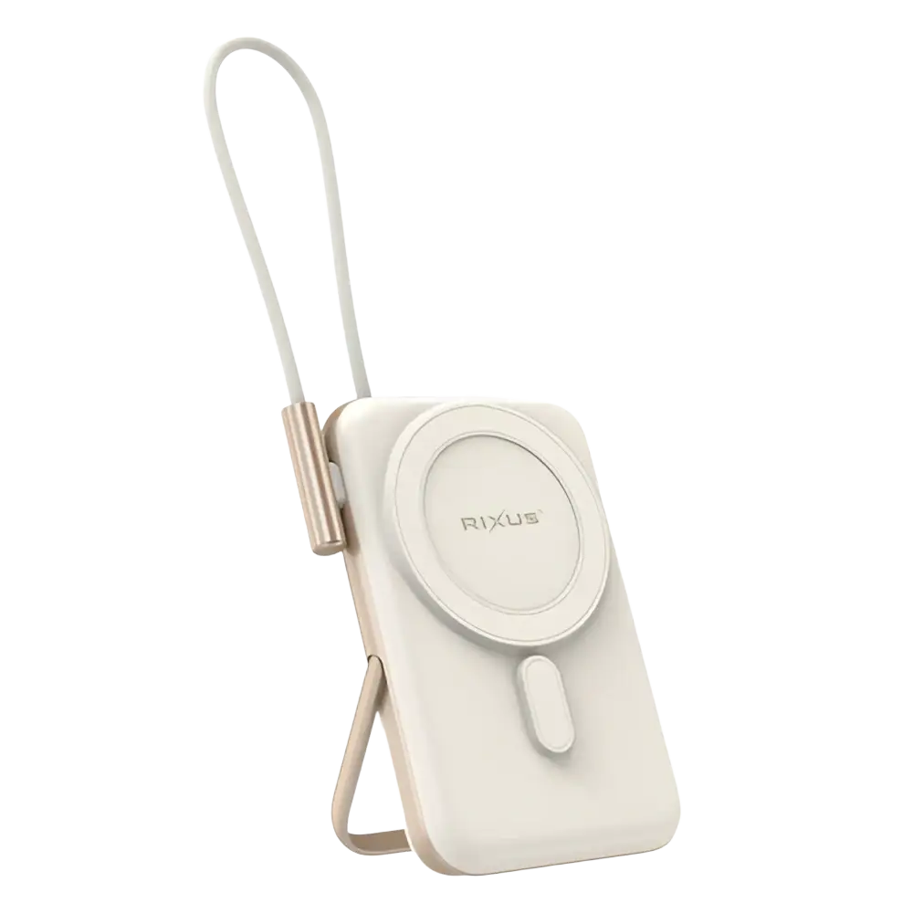 Rixus Magnetische Powerbank 10.000 mAh met ingebouwde USB-C-kabel – Rosé Goud RXPB29