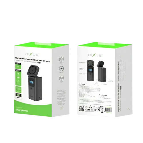 Rixus Magnetische Powerbank 15.000 mAh 100W mit TFT-Display – Dunkelgrau – RXPB15