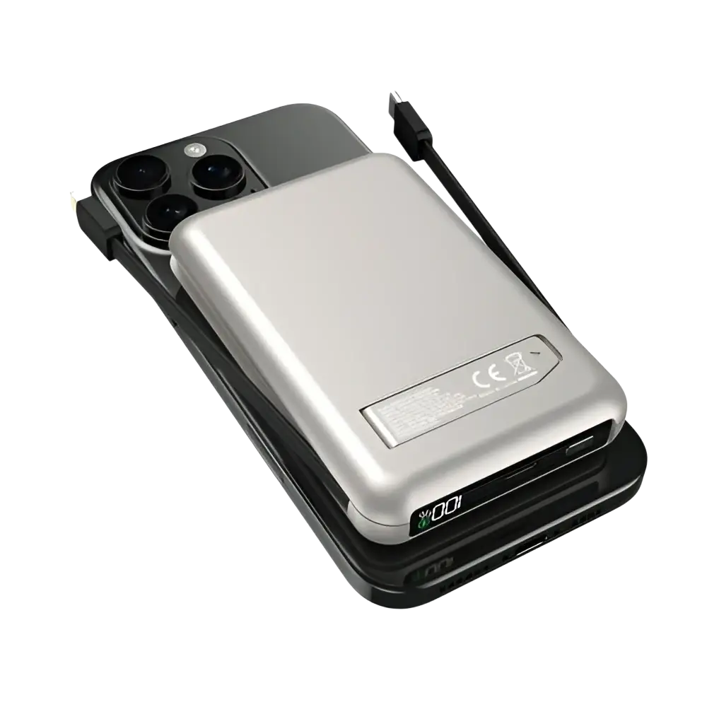 Rixus MagSafe Powerbank 10.000 mAh met ingebouwde kabel – Zilver RXPB76A