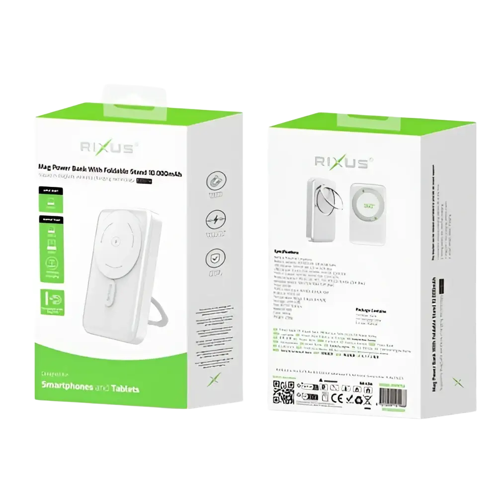 Rixus MagSafe Powerbank 10.000 mAh met uitklapbare standaard – Wit RXPB71A