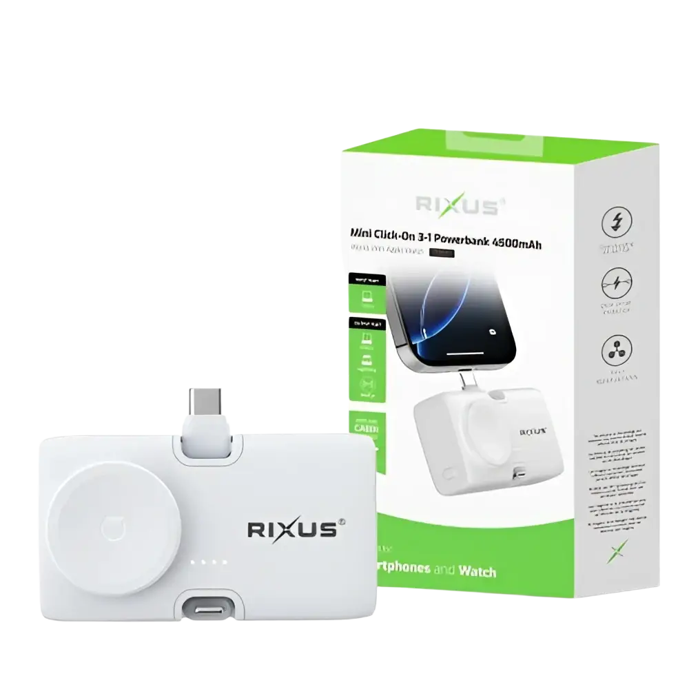 Rixus Mini Click-On 3-in-1 Powerbank 4.500 mAh – Wit RXPB13