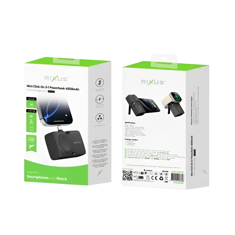 Rixus Mini Click-On 3-in-1 Powerbank 4.500 mAh – Zwart RXPB13B