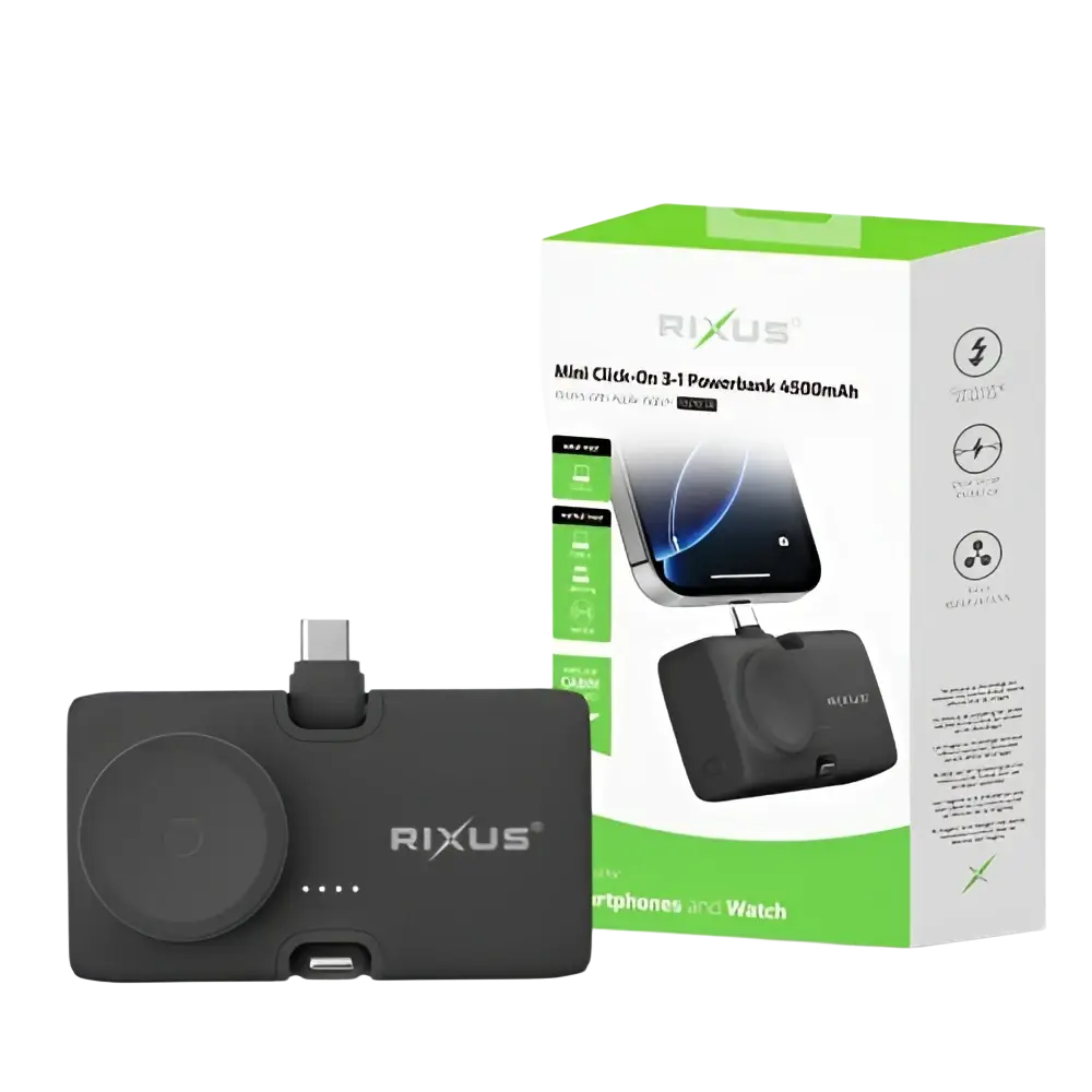 Rixus Mini Click-On 3-in-1 Powerbank 4.500 mAh – Zwart RXPB13B
