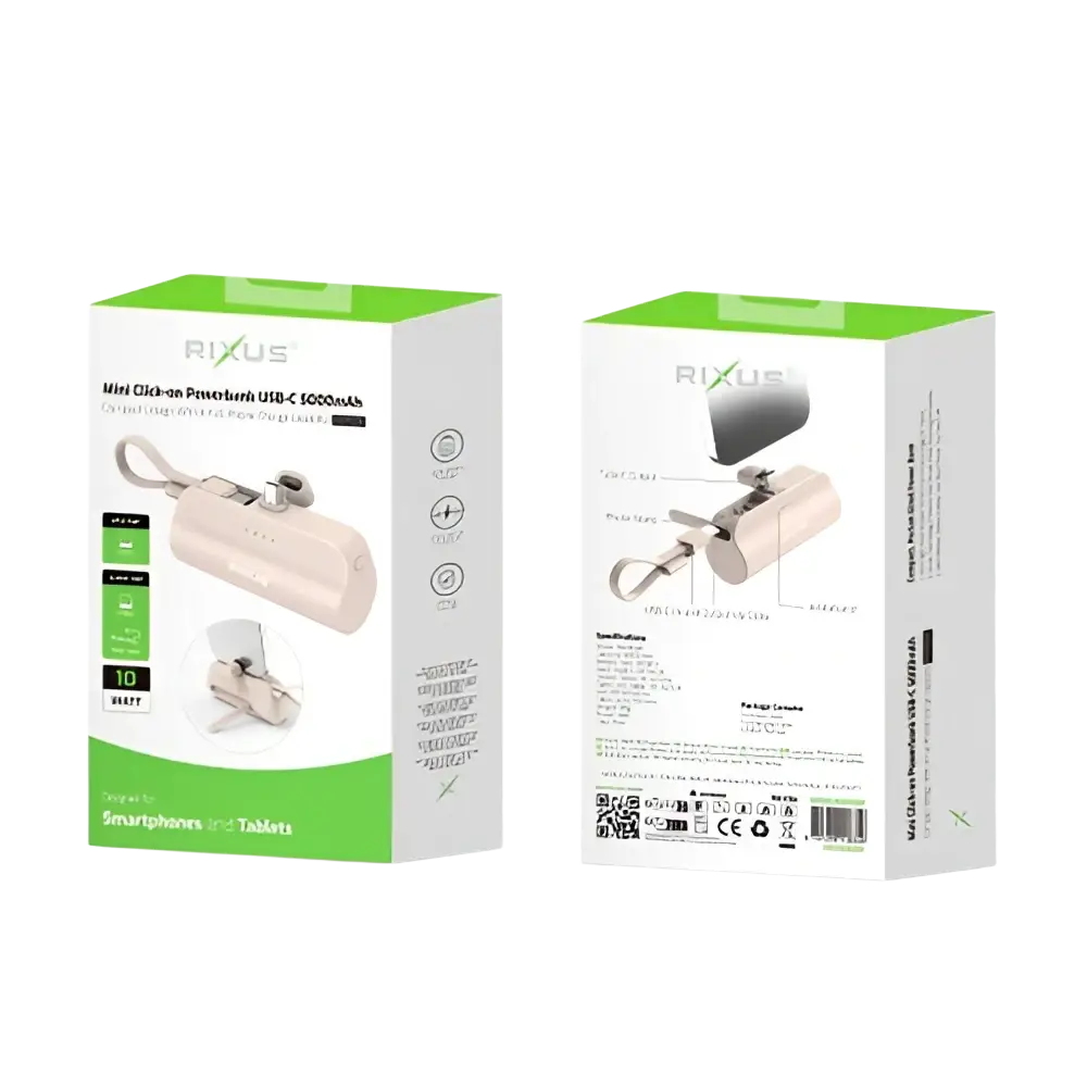 Rixus Mini Click-On Powerbank 5.000 mAh USB-C – Roze RXPB98P