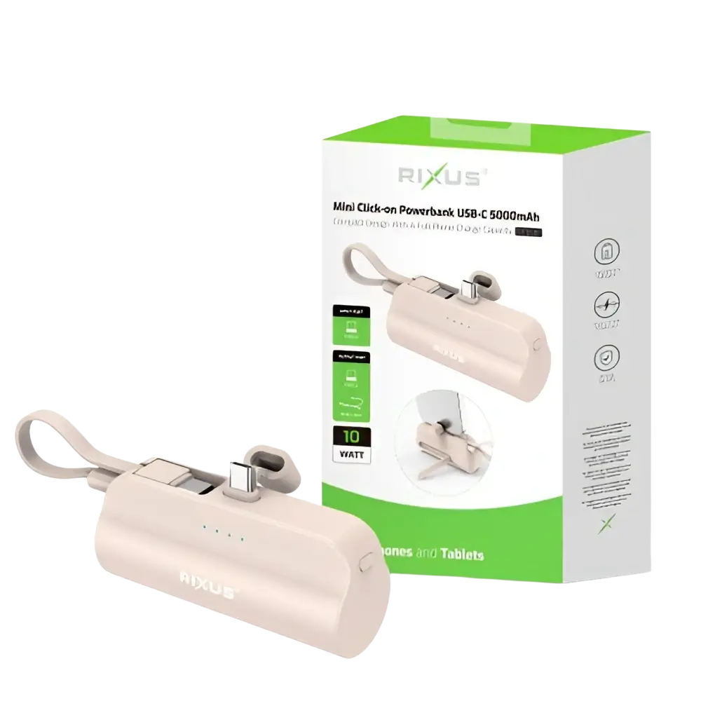 Rixus Mini Click-On Powerbank 5.000 mAh USB-C – Roze RXPB98P