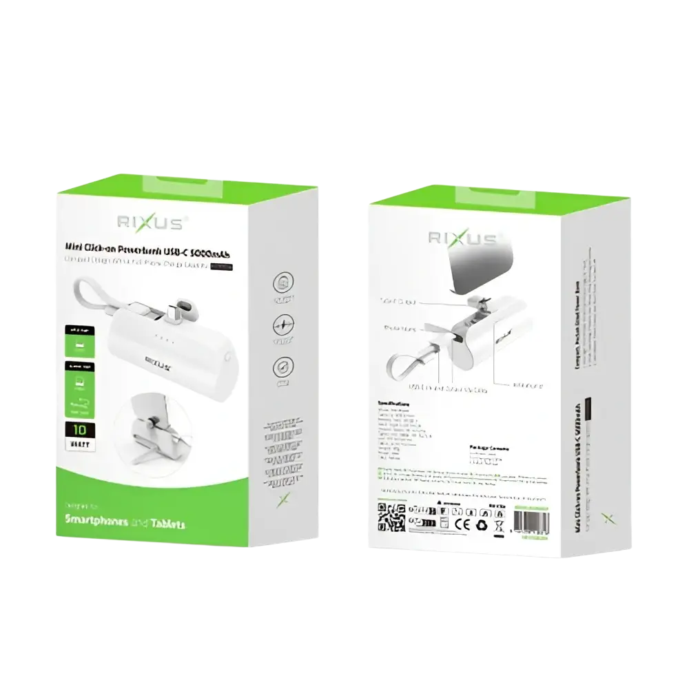 Rixus Mini Click-On Powerbank 5.000 mAh USB-C – Wit RXPB98W