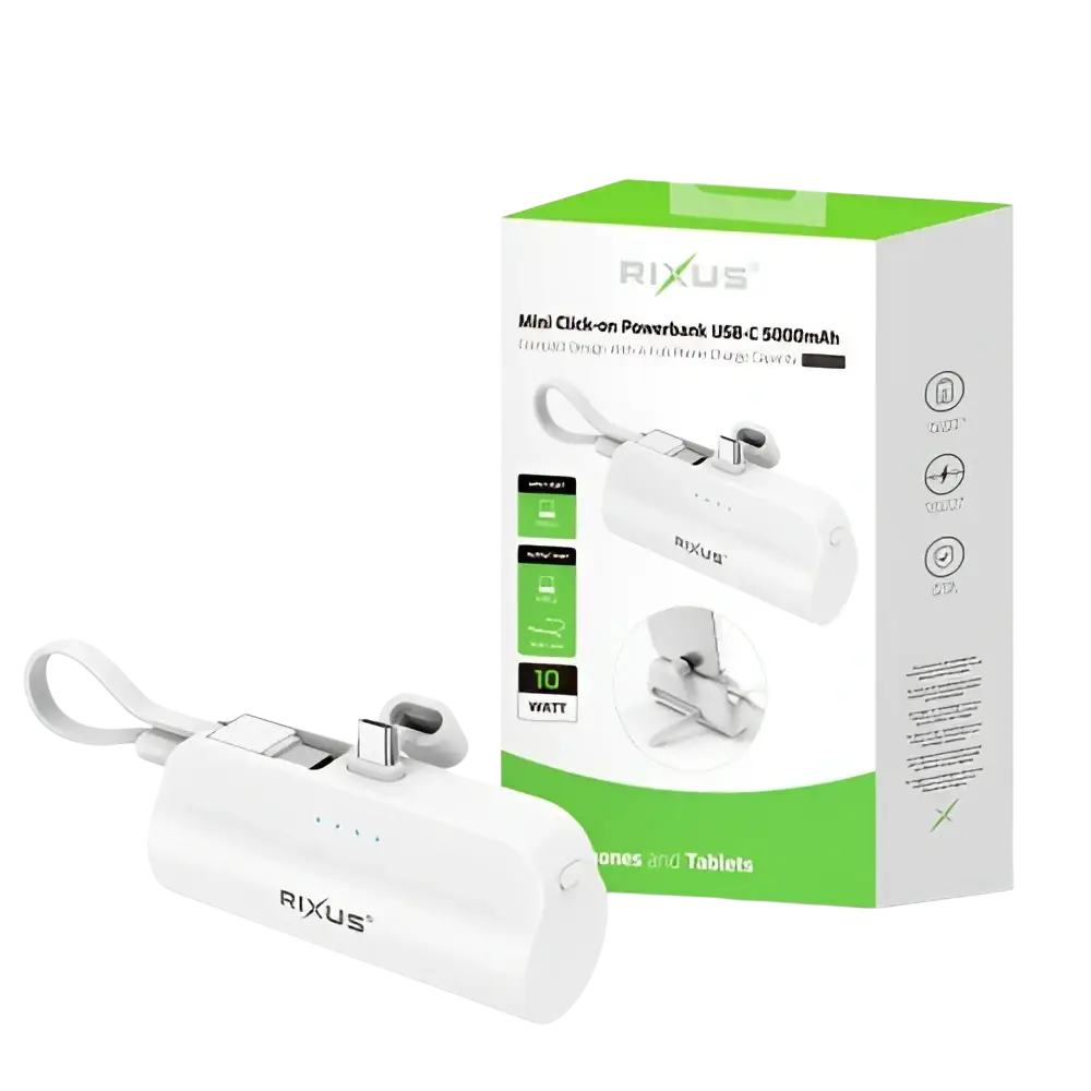 Rixus Mini Click-On Powerbank 5.000 mAh USB-C – Wit RXPB98W
