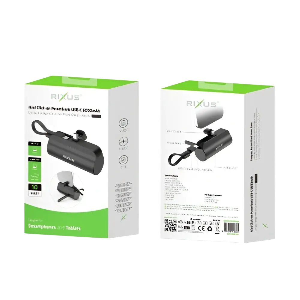 Rixus Mini Click-On Powerbank 5.000 mAh USB-C – Zwart RXPB98B