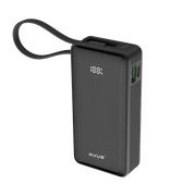 Rixus Powerbank 10.000 mAh met ingebouwde kabel en handstrap – Zwart RXPB01B