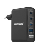 Rixus RX100 GaN Power Adapter met Digitaal Display – 100W Zwart - Oplader