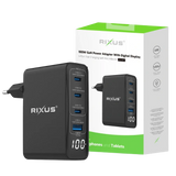 Rixus RX100 GaN Power Adapter met Digitaal Display – 100W Zwart - Oplader