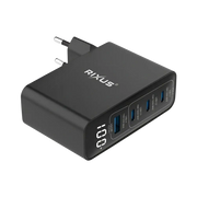 Rixus RX100 GaN Power Adapter met Digitaal Display – 100W Zwart - Oplader