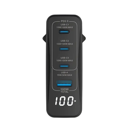 Rixus RX100 GaN Power Adapter met Digitaal Display – 100W – Zwart