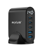 Rixus RX140 GaN Power Adapter met Digitaal Display – 140W Zwart - Oplader