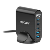 Rixus RX140 GaN Power Adapter met Digitaal Display – 140W Zwart - Oplader