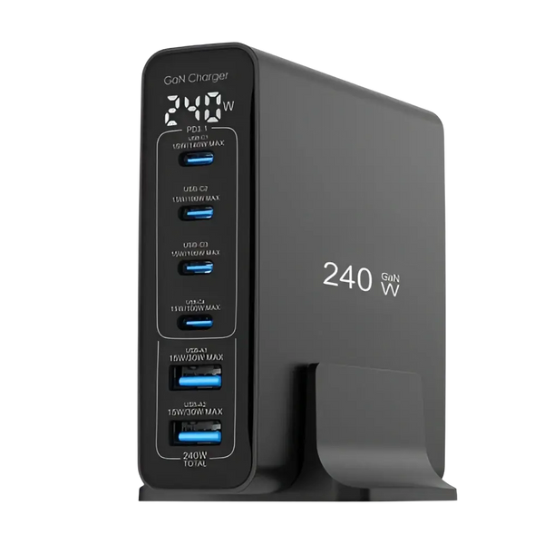 Rixus RX240 GaN Power Adapter met Digitaal Display – 240W Zwart - Oplader