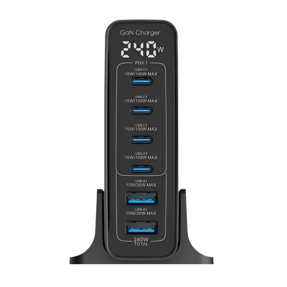 Rixus RX240 GaN Power Adapter met Digitaal Display – 240W Zwart - Oplader