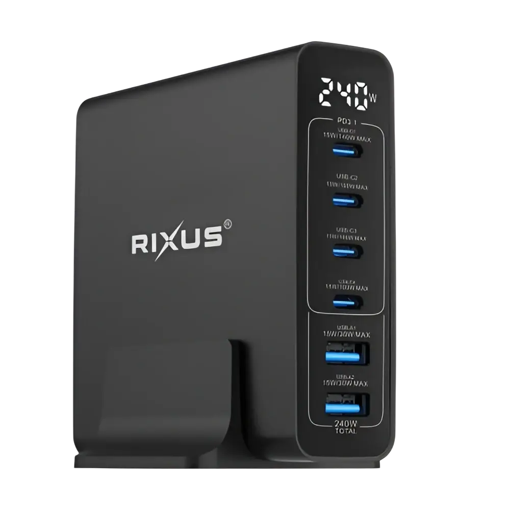 Rixus RX240 GaN Power Adapter met Digitaal Display – 240W Zwart - Oplader